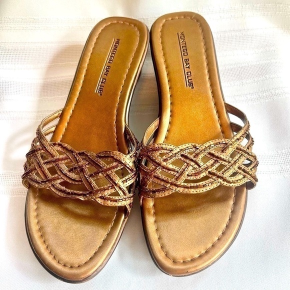 $5 ADD ON with $15+ Bundle Platform Wedge Beaded Sandal Bronze Sz 6 - Picture 6 of 12